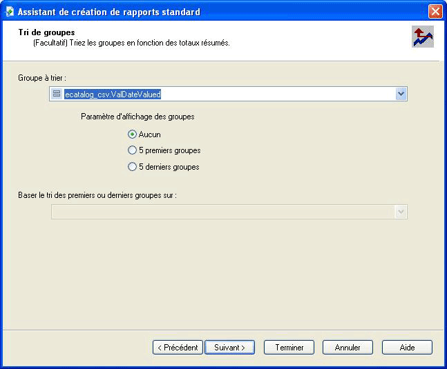 L'écran Tri de groupes
